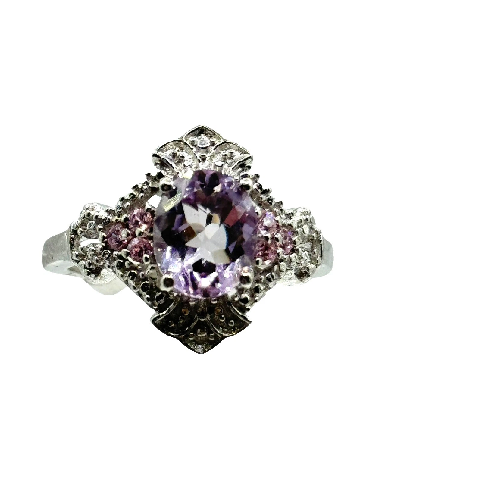 Rhodium Amethyst Fashion Rings