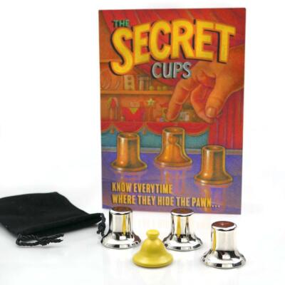 THE SECRET CUPS Mental Street Close Up Magic Trick Silver Shells Find Pawn Game