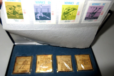 Münzen Olympia 1988 Calgary Olympics Gold Plated Sterling Silver + Briefmarken