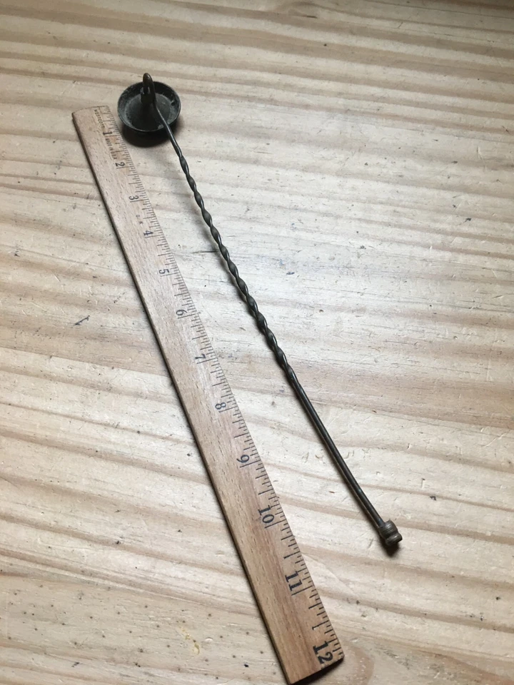 Antique 1930s Brass Candle Extinguisher Snuffer Twist Handle W/ Cap Head 11"L - Image 3 of 3