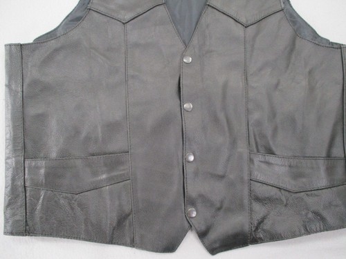 Leather Motorcycle Vest Men's XL Black Snap Front Lined Xelement - Picture 8 of 12