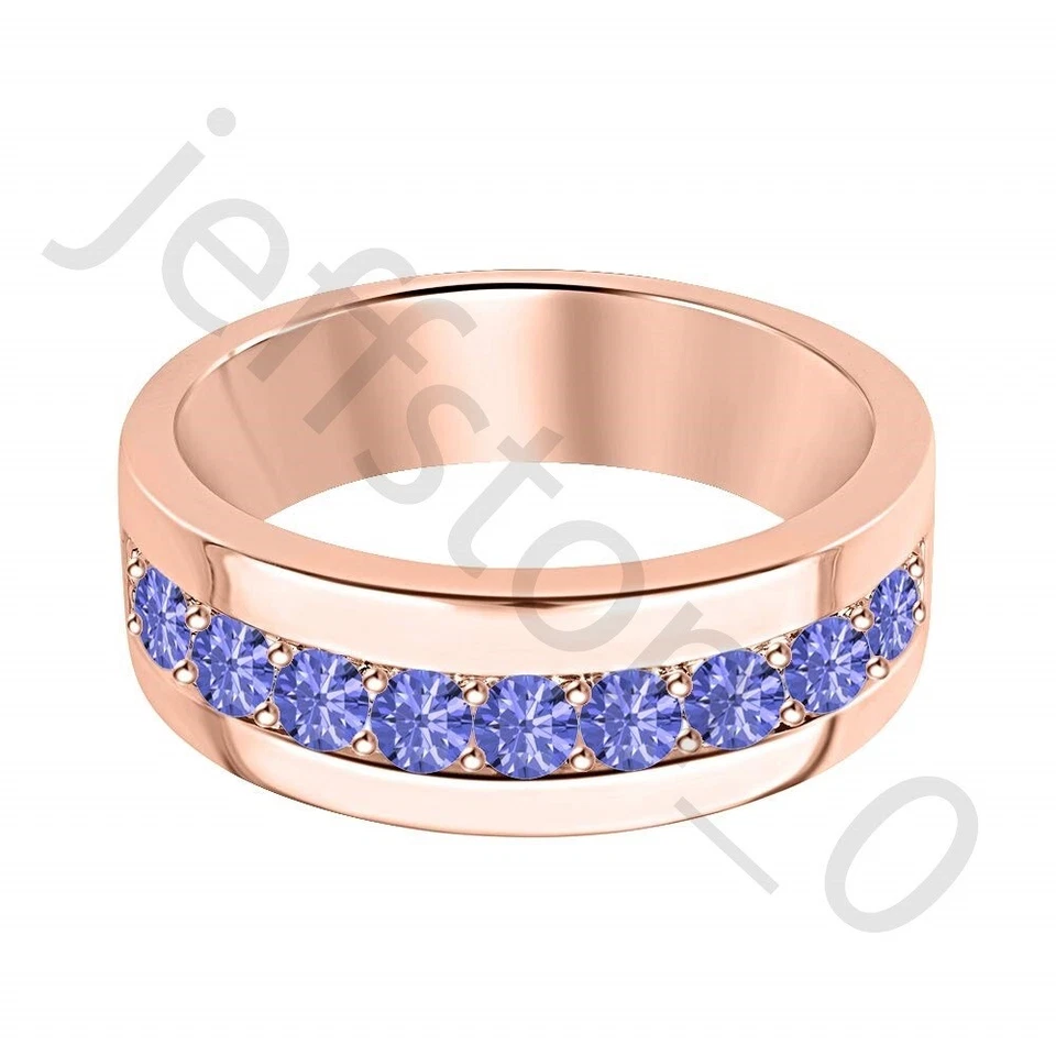Обручальное кольцо с покрытием из розового золота 14 карат с танзанитом 0,45 карата созданное в лаборатории - Изображение 2 из 4