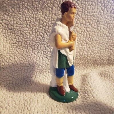 Vintage Nativity Shepherd Boy W/ Flute Figure Hand Painted