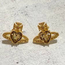 Vivienne Westwood Ariella Gold Heart Orb Earrings Zirconia with drawstring