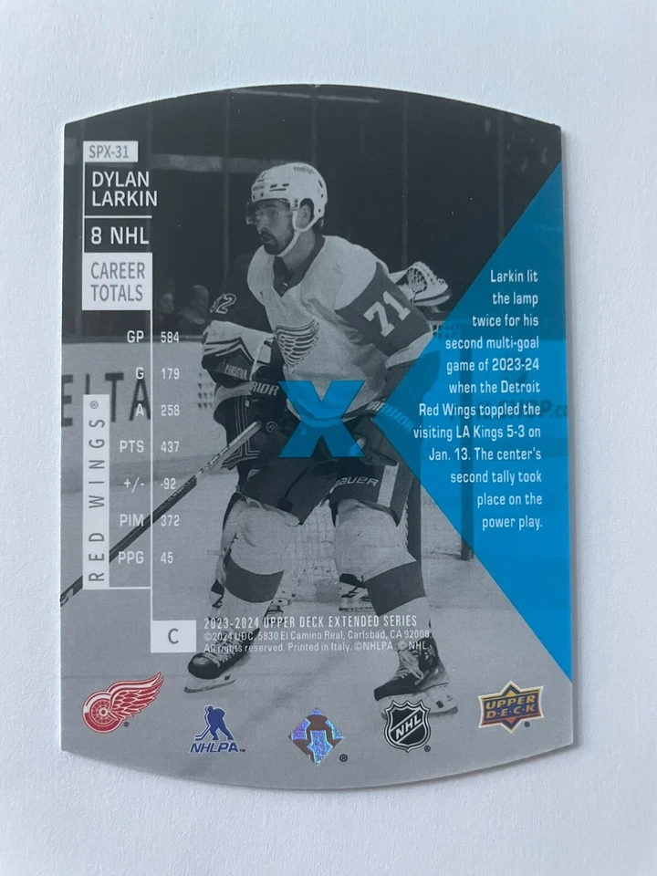 2023-24 UD EXTENDED SERIES HOLOVIEW DYLAN LARKIN SPX-31 DETROIT RED WINGS - Image 2 of 2