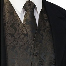 BROWN XS to 6XL Paisley Tuxedo Suit Dress Vest Waistcoat  Neck tie Wedding 20-Q