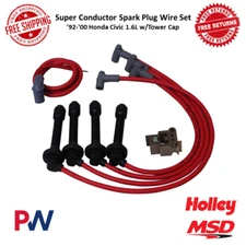 MSD 8.5mm Super Conductor Spark Plug Wire Set W/ Tower Cap For 92-00 Honda Civic