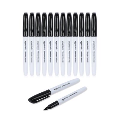 Basics Fine Tip Point Permanent Markers for Office School and Home Use Black ...
