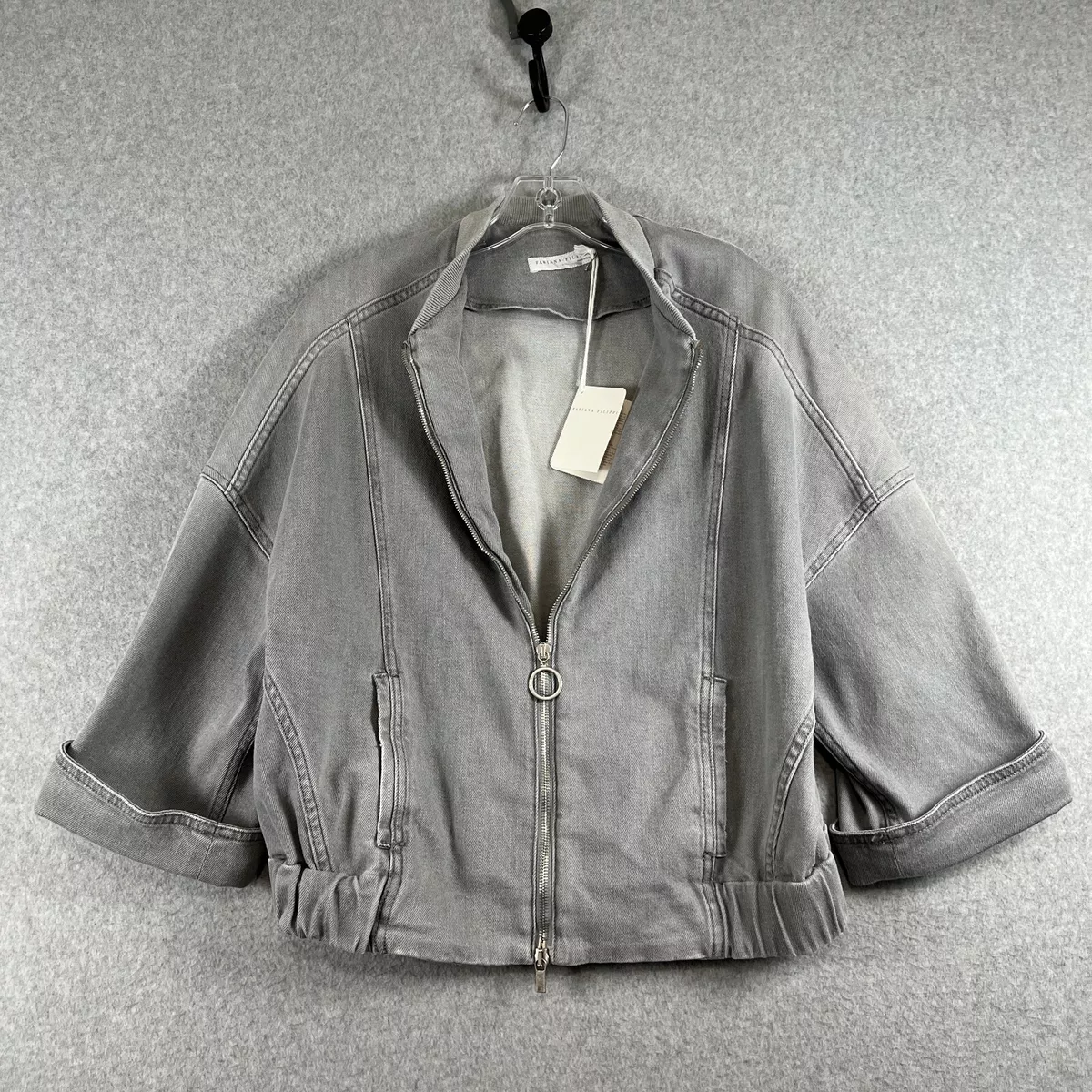 Fabiana Filippi Jacket Womens Small Gray Denim 3/4 Roll Sleeve NWT
