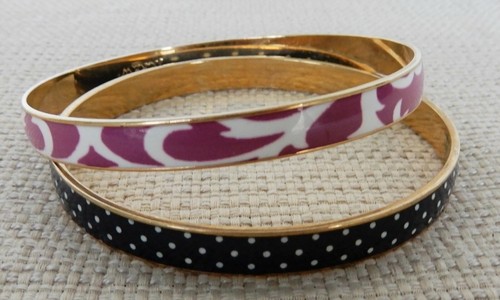 Pair of enamel over gold tone metal J. Crew bangle bracelets in fun patterns - Picture 4 of 12