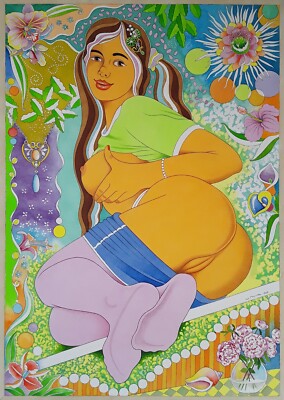 Erotik, grosses Aquarell 50x70 cm, ''The beautiful College Girl'', LOVELY LISA Art