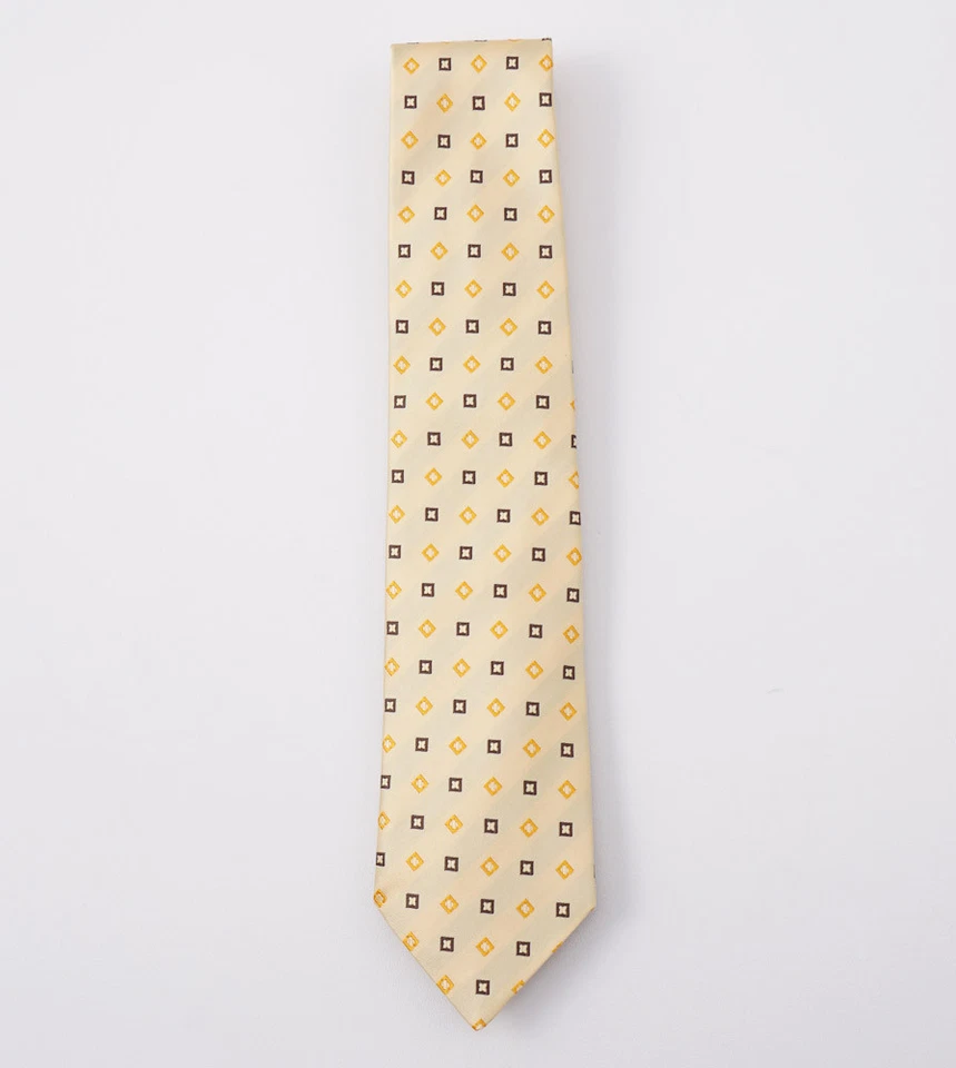 Gravata de seda jacquard tecido amarelo-ouro-marrom CESARE ATTOLINI NAPOLI nova com etiquetas US$ 295 - Imagem 2 de 4
