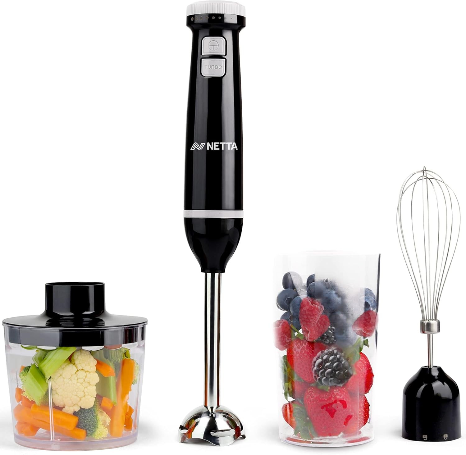 NETTA 3 in 1 Hand Blender, Whisk and Mini Chopper with 700ml Beaker -...
