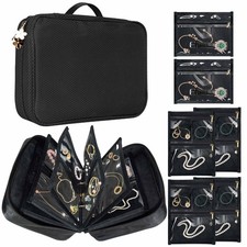 Travel Jewelry Organizer Case, Jewelry Storage Bag with Zipper Velvet Pockets...