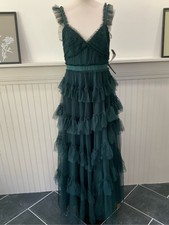 Betsy  Adam Emerald Green Tiered Tulle Gown NWT Size 12 Formal Dress