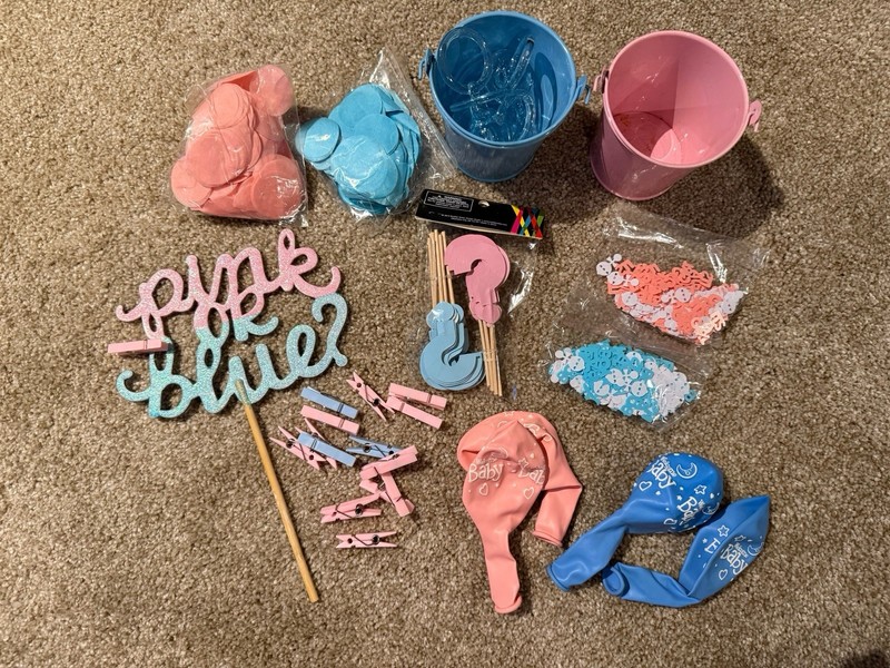 Lot Of Gender Reveal Party Supplies Decor Pink Or Blue Cake Topper