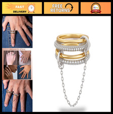 Gold Stackable Rings Set for Women, 14k Plated Interlocking Chain  CZ Rings