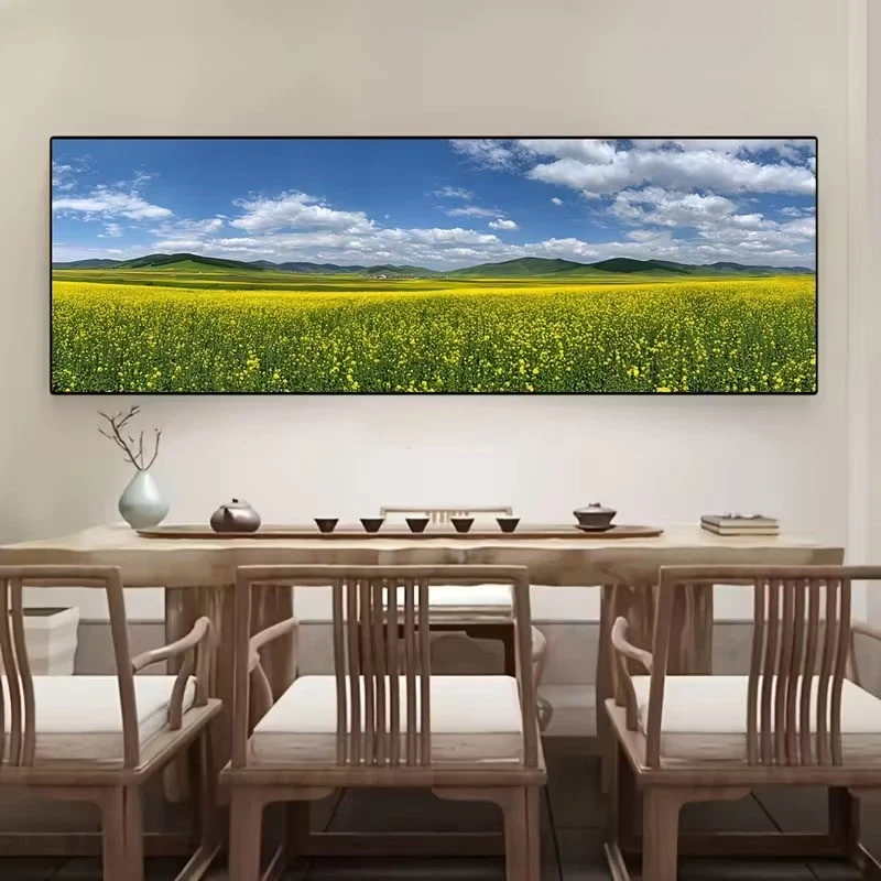 Panoramic View of Green Fields Floral Meadow Canvas Print Wall Art Home Decor - Image 2 of 4