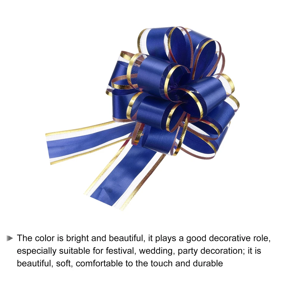 10pcs 4 Inch Large Big Pull Bows Gold Edge, Organza Car Gift Wrapping Dark Blue - image 4 of 4