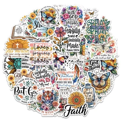JUNKJWBZ 100 PCS Christian Stickers Jesus Bible Verse – Watercolor Floral Stickers for