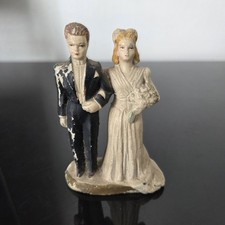 Figurine Couple De Mariés circa 1940 Ancien en Plâtre Mariage