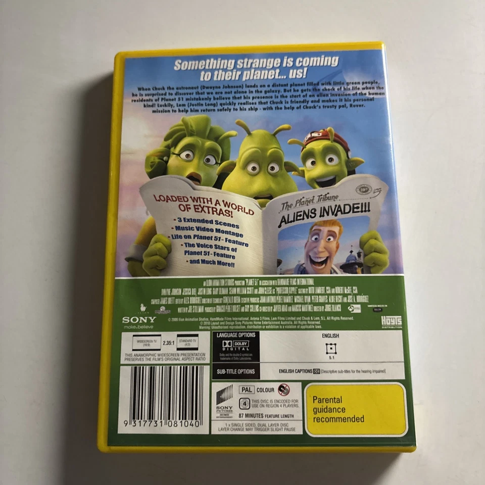 Planet 51 (DVD, 2009) Animation Dwayne Johnson Region 4 NEW - image 2 of 2