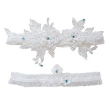 2 Pcs Wedding Garter Set Floral Appliques Rhinestones Bridal Leg Brides