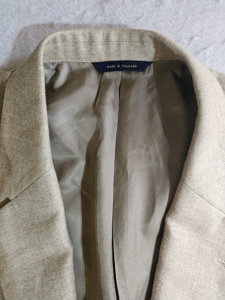 Casaco esportivo masculino Brooks Brothers 1818 Madison blazer bege seda linho lã tamanho 50R - Imagem 3 de 4