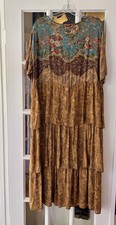 Vintage Carole Little Floral Ruffle Tiered Dress SZ 8 Boho Gypsy 90s Festival