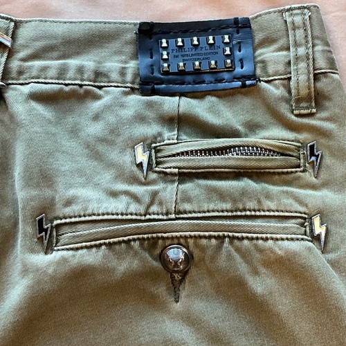 Philipp Plein Men's Straight Leg Green Pants Lightning Bolts Flap Pocket (S) - Picture 13 of 18