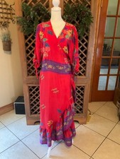 Darn Good Recycled Silk Wrap Maxi Dress Boho Floral Pink Red Size M