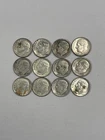Lot of 12 ,90% Silver Dimes , Roosevelt  1964 and earlier.