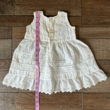Antique Victorian Baby Dress 12-18M Cotton Eyelet Lace Pintuck Button Back 13F4