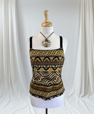 Animal Print Metallic Tank Top Vintage 90s Glam Y2K Statement Dressy Wild Size M