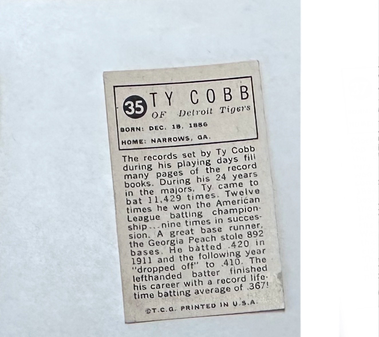 1963 Bazooka All-Time Greats Silver #35 Ty Cobb Tigers  view 2