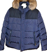 Paul & Shark Yachting AUTHENTIC Men's Navy Rakun Fur Hoodie Down Jacket Size 2XL