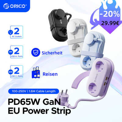 ORICO 6 in1 Stromstreifen für MacBook 65W Reise Mehrfach Socket Reisestreifen