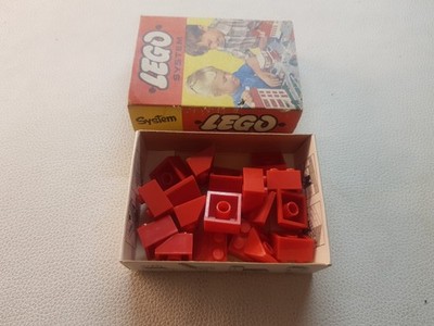 Vintage Lego 282-1 2 x 2 Sloping Roof Bricks Red OVP including Box 282 1959 RARE