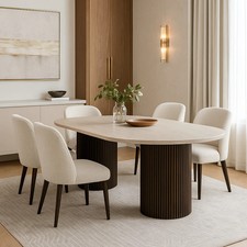 Moderne ovaler Travertin-Tischplatte Tischbeine Säulenstil 200X100X75 m braun