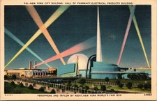 1939 New York World's Fair Perisphere & Trylon Linen Postcard Night View People