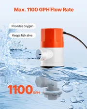 High-Performance Livewell Pump for Boat | 12V 1100GPH Livewell Aerator Pump with