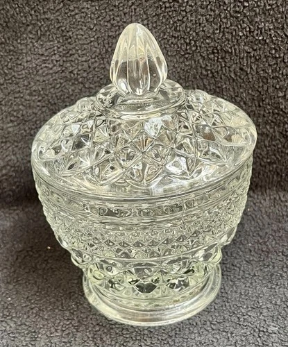 Vintage - 5¼" Anchor Hocking Wexford Pressed Glass Sugar Candy Bowl w/ Lid