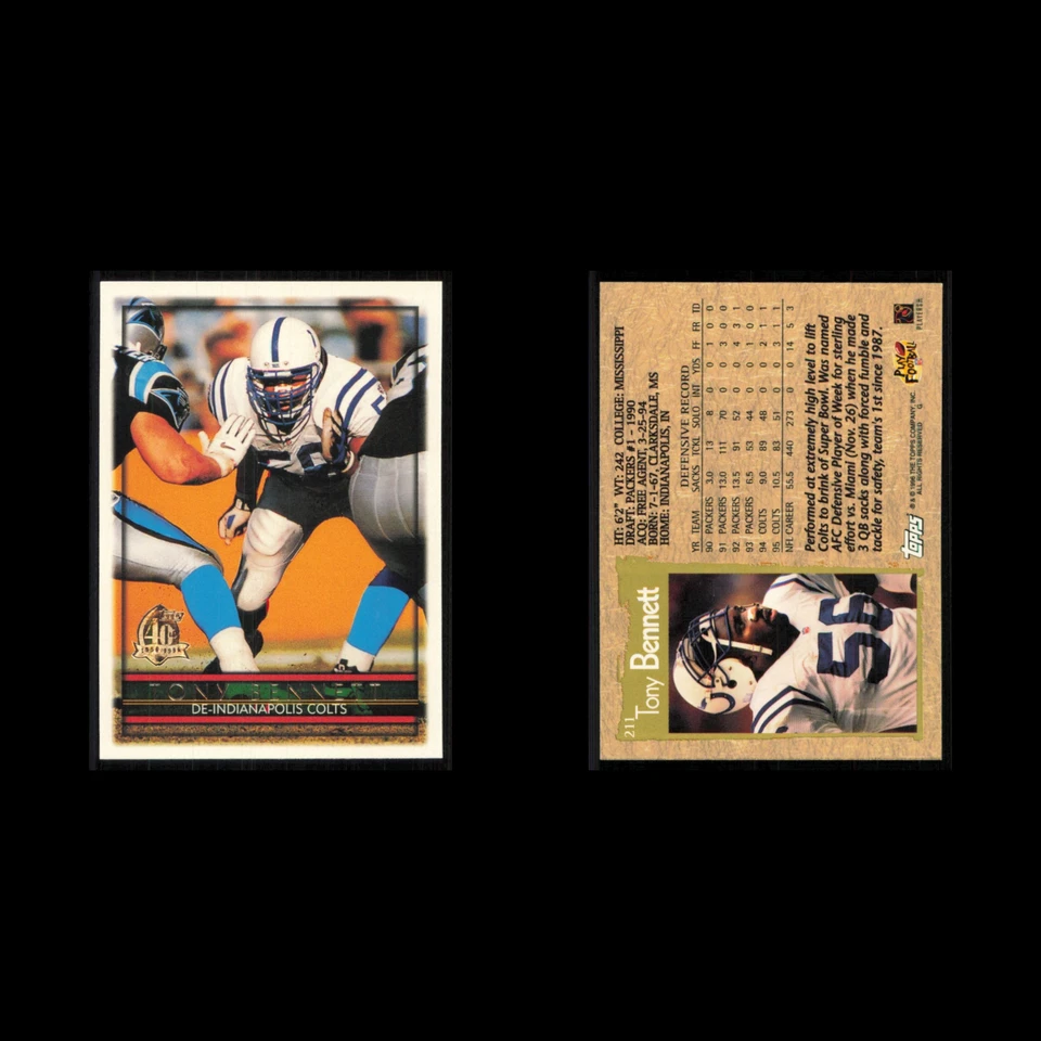 Tony Bennett #211 1996 Topps Indianapolis Colts Football Card NFL NM - Image 3 of 3