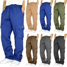 Men's Faux Fleece Lined Cargo Sweatpant Open Bottom Straight Leg Casual Trousers