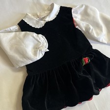 Vintage Baby Togs Dress In Black Velvet Red Rose, White Blouse 24 Months  flaw