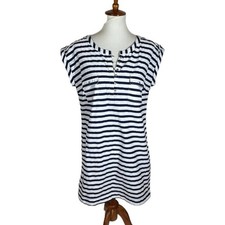 Mango Nautical Blue and White Cap Sleeve Striped Cotton Shift Dress Size S