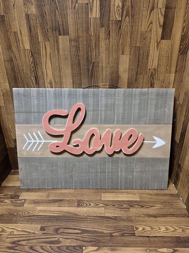 Rustic Wood Love Sign Wall Decor with Arrow Design - Image 2 of 4
