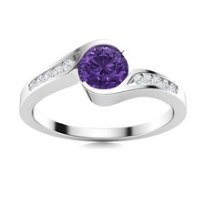Bypass Solitaire 5 MM Round Shape Amethyst 925 Sterling Silver Side Stone Ring