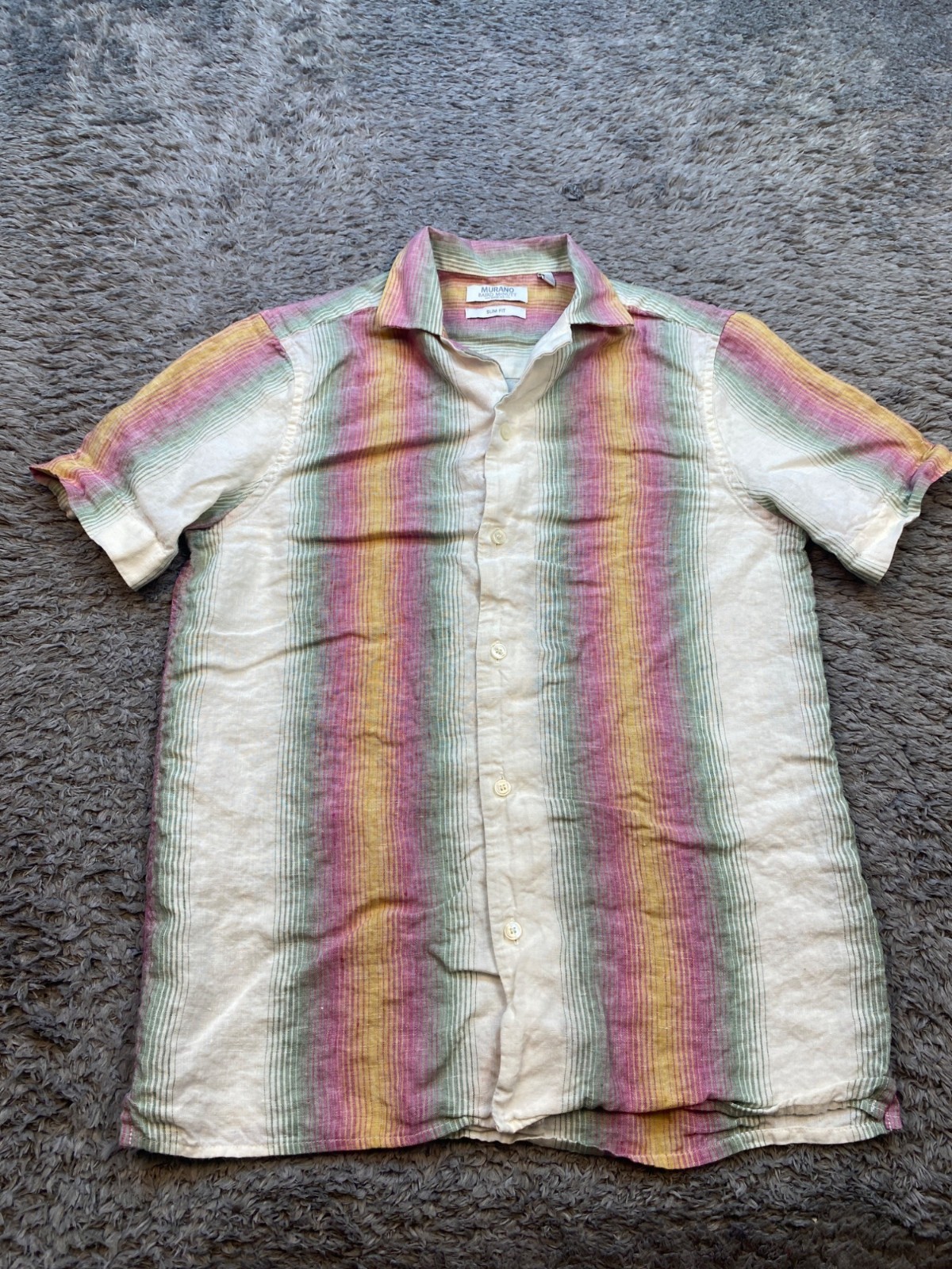 Murano Baird McNutt Shirt Men Small Pastel Striped Linen Slim Fit Button Up Camp