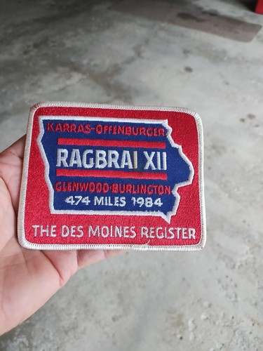 1984 RAGBRAI XII Sew On Patch Des Moines Register Bike Ride Across Iowa 4"x4.5"